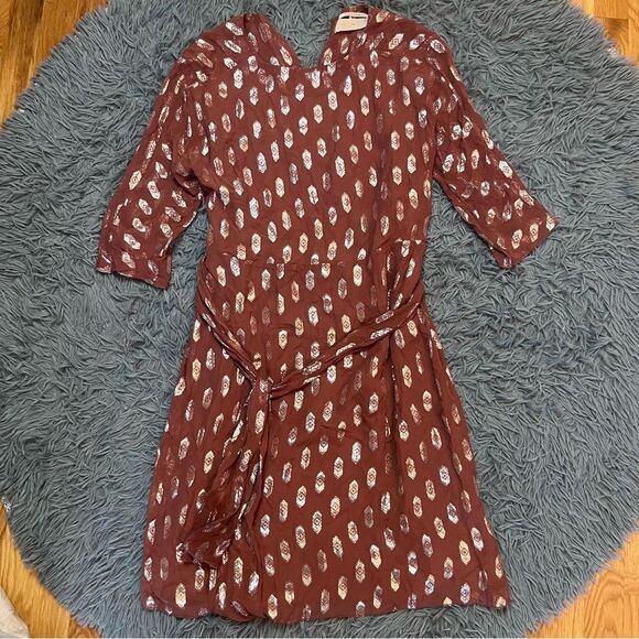 Pomandere Brown Patterned 100% Silk Mini Dress Size 6 - Picture 1 of 4